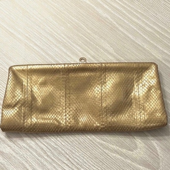 Salvatore Ferragamo Gold Snakeskin Clutch